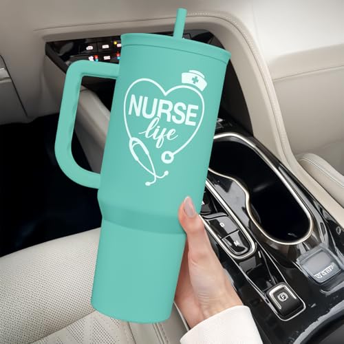 SANDJEST Nurse Gift Tumbler 40oz with Handle and Straw – Nutrition Facts Insulated Stainless Steel Travel Coffee Mug for Nursing Friends - Gifts for Nurse Week, Appreciation, Birthday, Christmas - color: Nurse 5