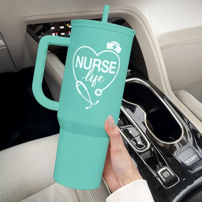 SANDJEST Nurse Gift Tumbler 40oz with Handle and Straw – Nutrition Facts Insulated Stainless Steel Travel Coffee Mug for Nursing Friends - Gifts for Nurse Week, Appreciation, Birthday, Christmas - color: Nurse 5