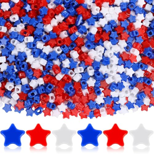 UPINS 1200Pcs Patriotic Red White Blue Star Beads for 4th of July DIY Craft - color: Multicolor Star Shape for Independence Day