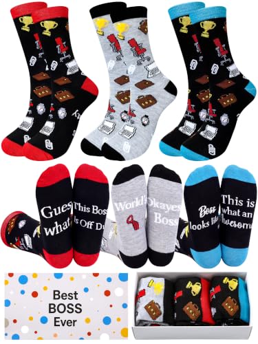 3 Pairs Pastor/ MA/ Boss Socks with Sayings, Gift with Box for Men Women - style: Boss