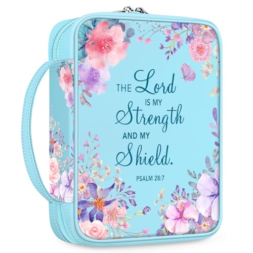 FINPAC Bible Cover, Carrying Book Case Bible Bag with Handle - color: Floral Light Blue