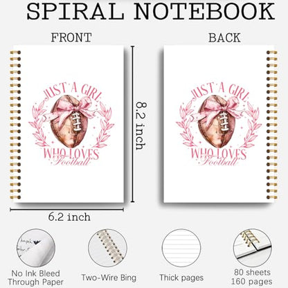 Coquette Pink Bow Football Notebook, Just a Girl Who Loves Football Journal, Football Gifts for Women, Football Mom Gifts, Preppy Notebook Journal for Note Taking Work, Spiral Notebook 5.5x8.3 Inch - color: Pink Bow Football