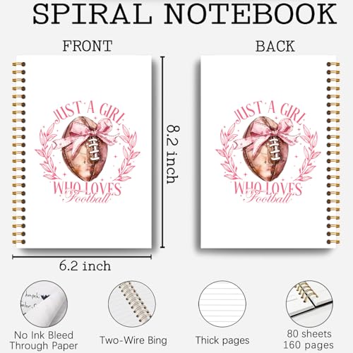 Coquette Pink Bow Football Notebook, Just a Girl Who Loves Football Journal, Football Gifts for Women, Football Mom Gifts, Preppy Notebook Journal for Note Taking Work, Spiral Notebook 5.5x8.3 Inch - color: Pink Bow Football