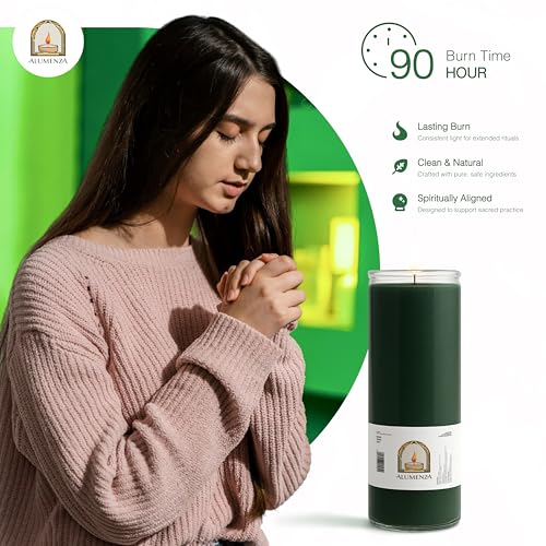 3pk Green Verde 90hr | 7-Day Prayer Candles - Glass Jar Veladoras, Unscented Paraffin Wax | Money, Prosperity & Luck Novena, Catholic Hispanic Church Altar, Memorial Vigil, Business Abundance - color: Green