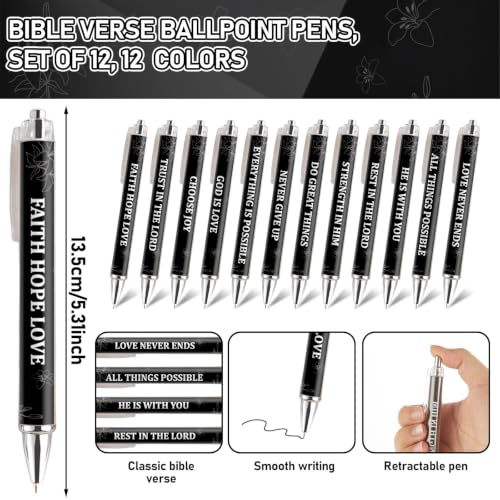 12 Set Christian Spiral Notebooks Bulk with Ballpoint Pen Black Bible Verse Spiral Notebook Ballpoint Pen Christian Gifts Bulk Inspirational Scripture Prayer Notebook Set for Church School Supplies - color: Black Colorful