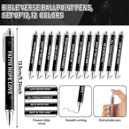 12 Set Christian Spiral Notebooks Bulk with Ballpoint Pen Black Bible Verse Spiral Notebook Ballpoint Pen Christian Gifts Bulk Inspirational Scripture Prayer Notebook Set for Church School Supplies - color: Black Colorful