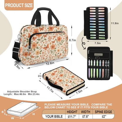 Butterfly Bible Cover Case for Women, Bible Bag for Women Organizer with Handle Zipper Pocket, Bible Study Supplies Journaling Kit, Pens Highlighters Cross Clips Tabs Christian Gift - color: Yellow Butterfly