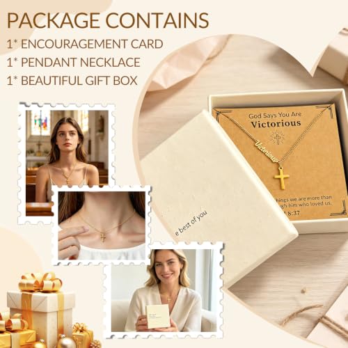 Faith Gold Cross Necklace for Women Christian Religiou Confirmation Jewelry - color: Victorious Gold