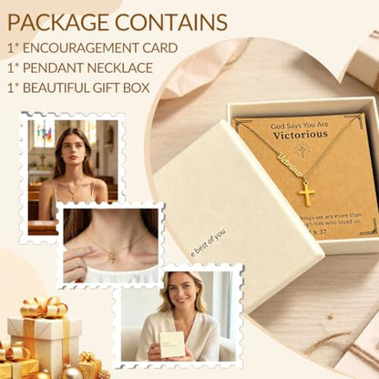 Faith Gold Cross Necklace for Women Christian Religiou Confirmation Jewelry - color: Victorious Gold