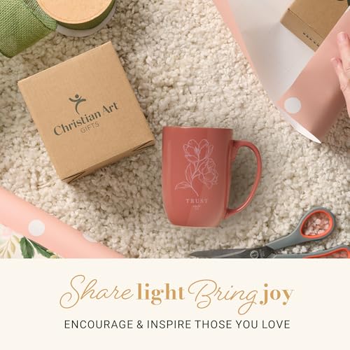 Christian Art Gifts Large Ceramic Coffee Mug for Women: Proverbs 3:5 - color: Pink Floral/Trust