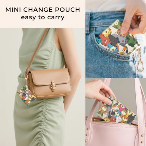 Cats Keychain Coin Purse for Women, Cute Small Change Pouch - color: Colorful Cats