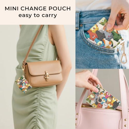 Cats Keychain Coin Purse for Women, Cute Small Change Pouch - color: Colorful Cats