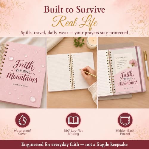 Hardcover Blank Christian Notebook – 140 Pages - Matthew 17:20 - color: Faith_Pink