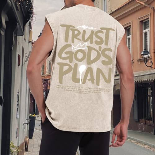 BINTEHGS Mens Sleeveless Graphic Tees Christian Tank Tops Workout Cut Off Shirt Acid Wash Gym Tanks Religious Faith Tee - color: Apricot, size: Medium