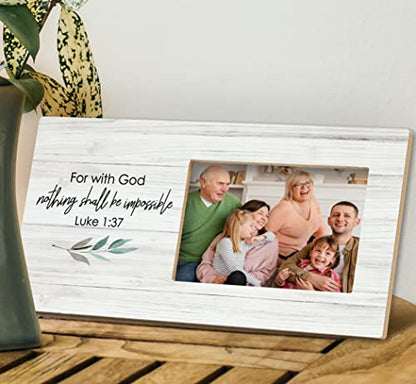 SRADMO Bible Verse Scripture Luke 1:37 for with God Nothing Shall be Impossible Picture Frame,Inspirational Christian 12×6 inch Wooden Tabletop Photo Frame,Christian Religious Gifts for Women Girls