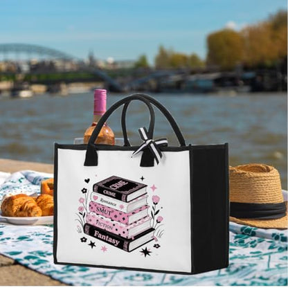 Book Tote Bag Christmas Librarian Bookish Gifts for Women Readers Book Lover - color: Pink Book