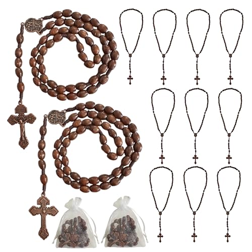 Bovemee Saint Benedict Medal Prayer Pocket Rosary Catholic Brown Wood Beads with Medalla de san benitol and Crucifix, 9 Inch - color: 12PCS Brown SaintArchange NK