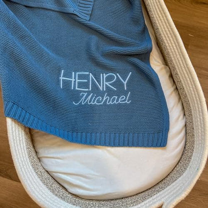 Custom Baby Blanket, Embroidered, Custom, 100% Cotton, Blue Baby Blanket, Receiving Blanket for Boys, Baby Boy Gifts, (Dusty Blue) - color: Dusty Blue