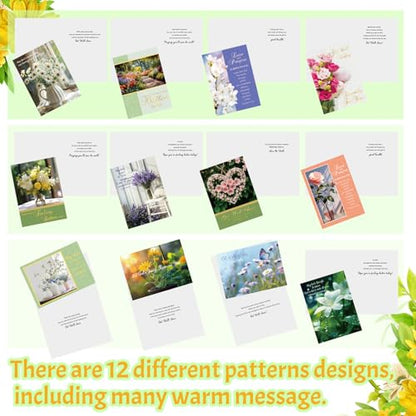 Motiskyy 24 Pack Christian Get Well Cards with Envelopes and Stickers Religious Get Well Greeting Cards Bulk with Scripture Encouragement Blessing 4.5 x 6.2 Inch (Nature Flower)