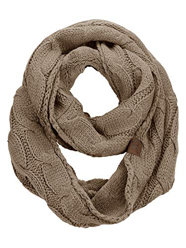 C.C Women's Winter Cable Knit Sherpa Lined Warm Infinity Pullover Scarf - color: Taupe