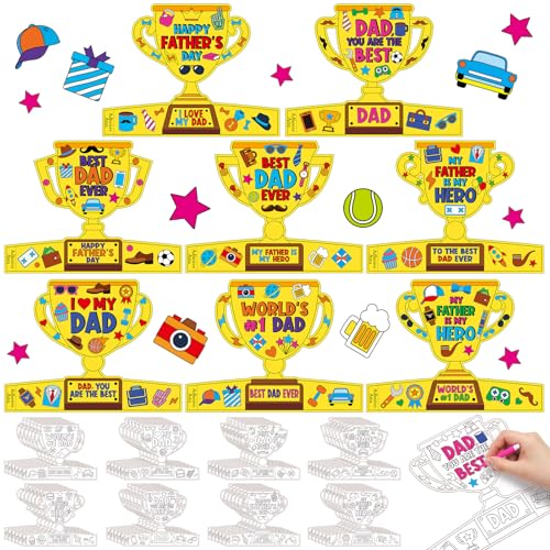 Dunzoom 48 Pcs Father's Day Trophy Craft Kit Color Your Own Father's Day DIY Crafts Coloring My Father is My Hero DIY Dad Gift Set for Home Activities Dad Party Art Projects - style: Father's Day