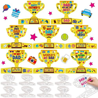 Dunzoom 48 Pcs Father's Day Trophy Craft Kit Color Your Own Father's Day DIY Crafts Coloring My Father is My Hero DIY Dad Gift Set for Home Activities Dad Party Art Projects - style: Father's Day