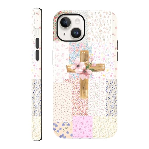 for iPhone 14 Plus 6.7'' Pink Flower Cross Christian Phone Case - color: Pink Flower Cross, size: iPhone 14 Plus