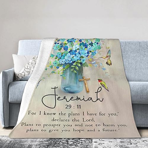 jamie world Scripture Blanket Christian Bible Throw Faith Gifts 50"x40" - color: Christian Blue Flower, size: 50"x40"