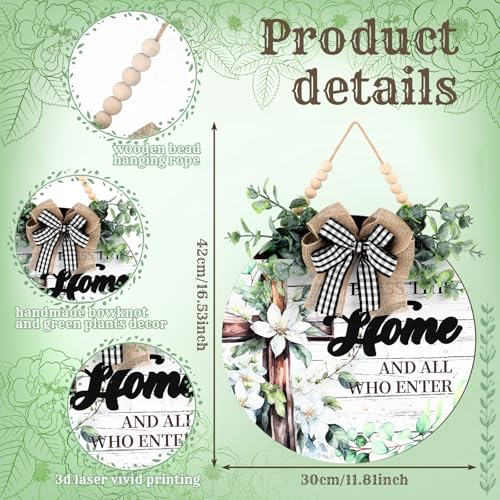 AceOrbit Welcome Sign for Front Door Rustic Wood Wall Hanging Outdoor Decor Christian Cross Fence Decorations Hanging Gift for All Seasons Holiday Bless This Home and All Who Enter
