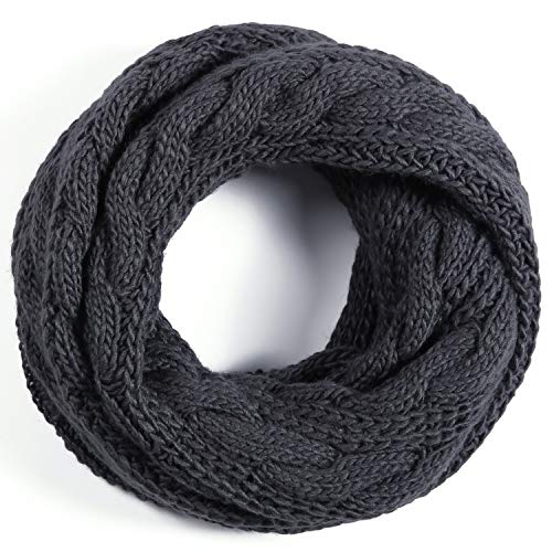 Winter Women Thick Cable Knit Ribbed Infinity Circle Loop Scarf - color: 01- Dark Grey