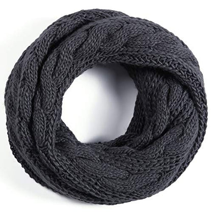 Winter Women Thick Cable Knit Ribbed Infinity Circle Loop Scarf - color: 01- Dark Grey