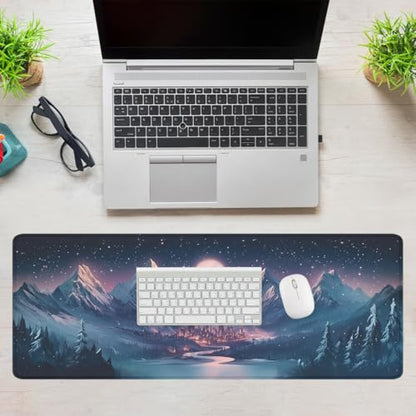 Fantasy City Mouse Pad Night Moon Mountain Landscape Extended Mousepad Waterproof Stitched Edges Rubber Base Non-Slip Deskmap Computer Keyboard Mat 31.5x11.8 Inch - color: Fantasy City, size: 31.5" x 11.8"