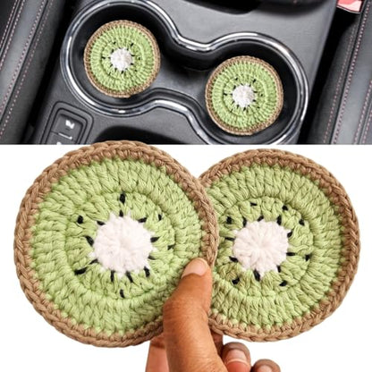 Cotton Crotchet Fruit Car Coaster Set (Kiwi Kiss) - color: Kiwi Kiss