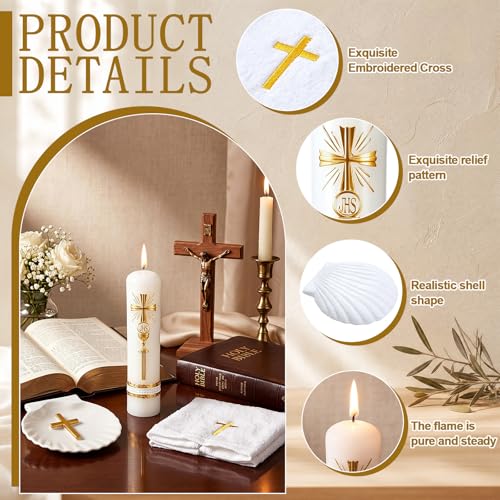 3 Pcs Baptism Candle Set First Communion Candle, Cross, Gold