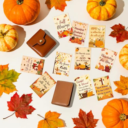 BeYumi Fall Religious Prayer Cards - 200Pcs Fall Pocket Wallet Cards Bulk with Bible Verses Corss Inspirational Words Faith Prayer Card for Gifts Autumn Party Sunday School Church Holiday Decoration - style: Fall