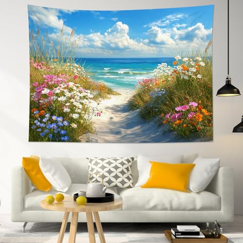 EOBTAIN Summer Beach Tapestry Coastal Wildflower Wall Tapestry,60x40 Inch - color: Colorful, size: 40"L x 60"W
