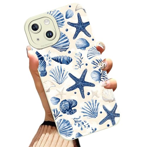 Aesthetics Summer Beach Shell Starfish Phone Case for iPhone 14 Case Girly Pattern Shockproof Soft Protective for Women Men Phone Cover Funda for iPhone 14 6.1 Inch - color: Beach, size: for iPhone 14