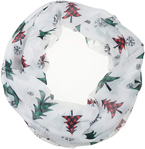 VIVIAN & VINCENT Gift Wrapped Fall Winter Soft Lightweight Holiday Sheer Infinity Christmas Scarf for Women Girls - color: Plaid Christmas Tree Red and Green