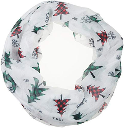 VIVIAN & VINCENT Gift Wrapped Fall Winter Soft Lightweight Holiday Sheer Infinity Christmas Scarf for Women Girls - color: Plaid Christmas Tree Red and Green