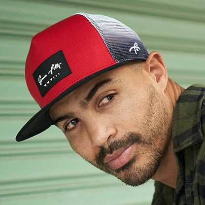 Grace Folly Trucker Hat for Men & Women. Snapback Mesh Caps - color: Red & Black With Fade