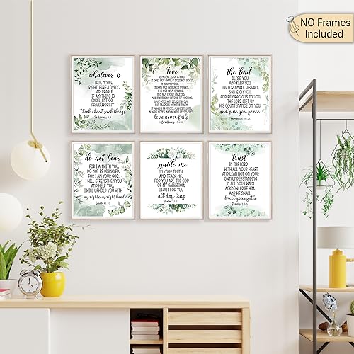 MTL HOE Scripture Wall Art Christian Wall art Poster- Eucalyptus Bible Verse Wall Art Set of 6 (8x10) Christian Wall Decor - Positive Quotes Bible Scripture Wall Art, Christian Art Prints Wall Decor