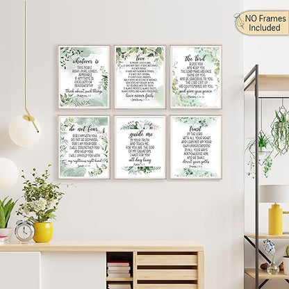 MTL HOE Scripture Wall Art Christian Wall art Poster- Eucalyptus Bible Verse Wall Art Set of 6 (8x10) Christian Wall Decor - Positive Quotes Bible Scripture Wall Art, Christian Art Prints Wall Decor