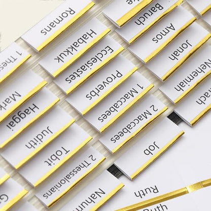 Mr. Pen- Laminated Bible Tabs, 75 pcs, Easy-to-Read & Apply - color: White With Gold Edge