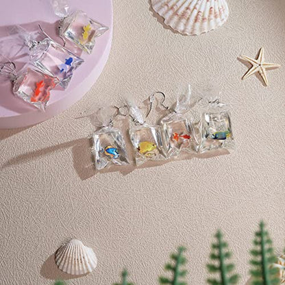 Funny Cute Animal Fish Earrings - Goldfish Water Bag Shape Dangle Hook Colorful Tiny Goldfish Bag Earrings Punk Personalized Charm Accessories Jewelry for Women