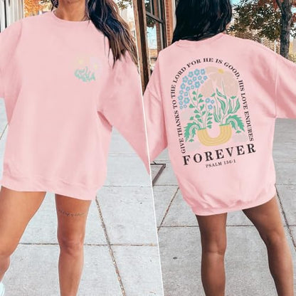 KEEVICI Women Christian Jesus Faith Sweatshirts Bible Verse Flower Floral Sweatshirt Religious God Graphic Oversized Hoodie - color: Pink, size: Large