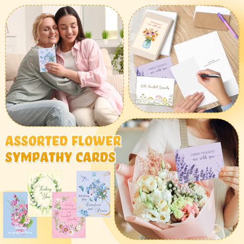 72 Pack Sympathy Cards with Envelopes & Stickers, Floral, Vibrant