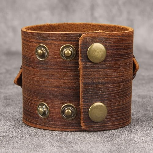 GelConnie Punk Leather Cuff Bracelet Adjustable Straps Wrap Bracelets Arm Armor Cuff Gothic Leather Wristbands for Men, Women - color: MLPB104-Brown