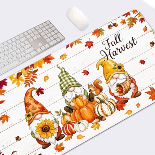 Britimes Large Mouse Pad, Mouse Pad, 31.5 x 15.7 Inch, Fall Gnome Squirrel - color: Gnome Squirrel Harvest