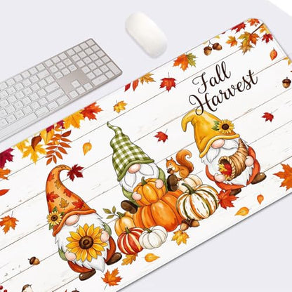 Britimes Large Mouse Pad, Mouse Pad, 31.5 x 15.7 Inch, Fall Gnome Squirrel - color: Gnome Squirrel Harvest
