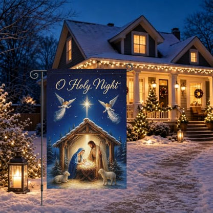 Louise Maelys Christmas Nativity Garden Yard Flag O Holy Night 12x18 Inch